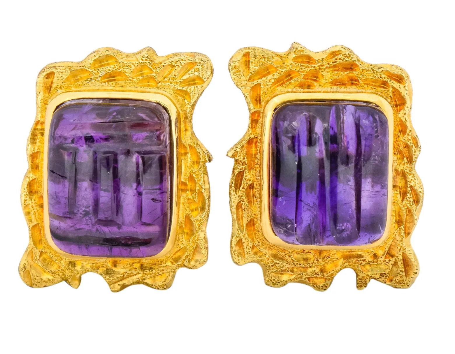 1970's Amethyst 14 Karat Yellow Gold Ear-Clip Earrings