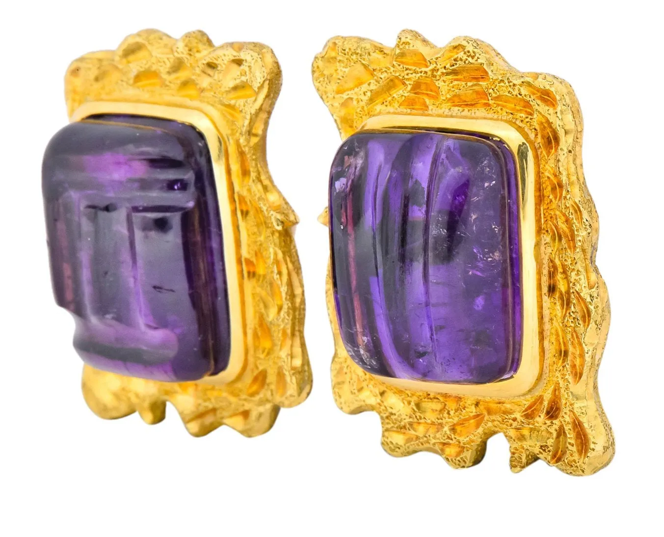 1970's Amethyst 14 Karat Yellow Gold Ear-Clip Earrings