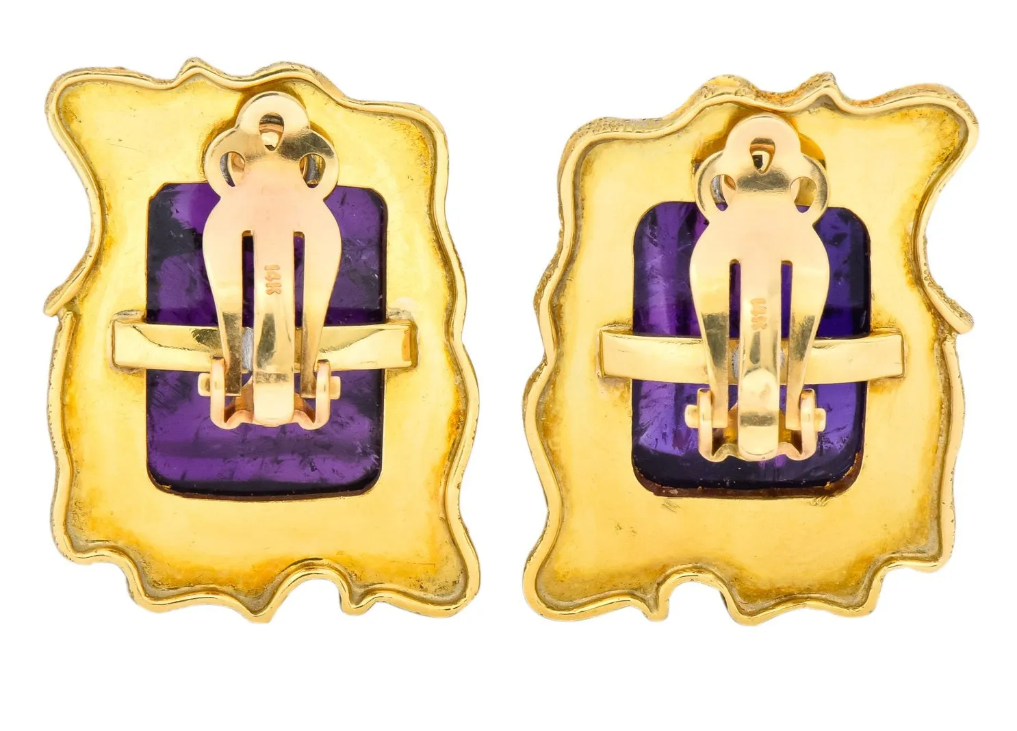 1970's Amethyst 14 Karat Yellow Gold Ear-Clip Earrings