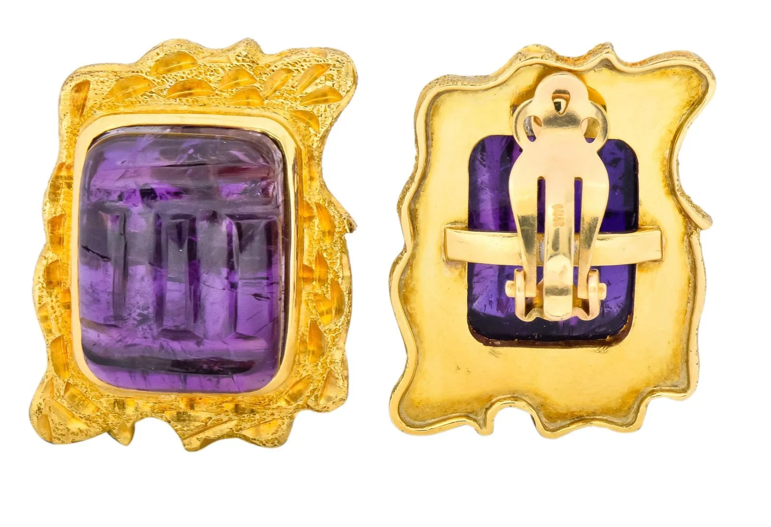 1970's Amethyst 14 Karat Yellow Gold Ear-Clip Earrings