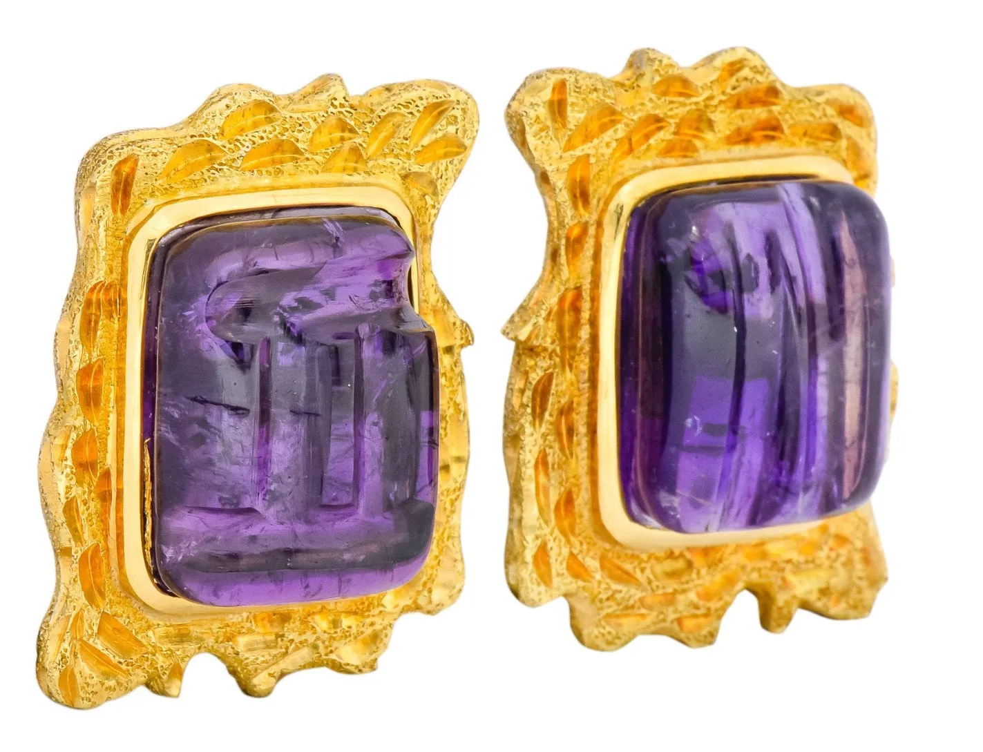 1970's Amethyst 14 Karat Yellow Gold Ear-Clip Earrings