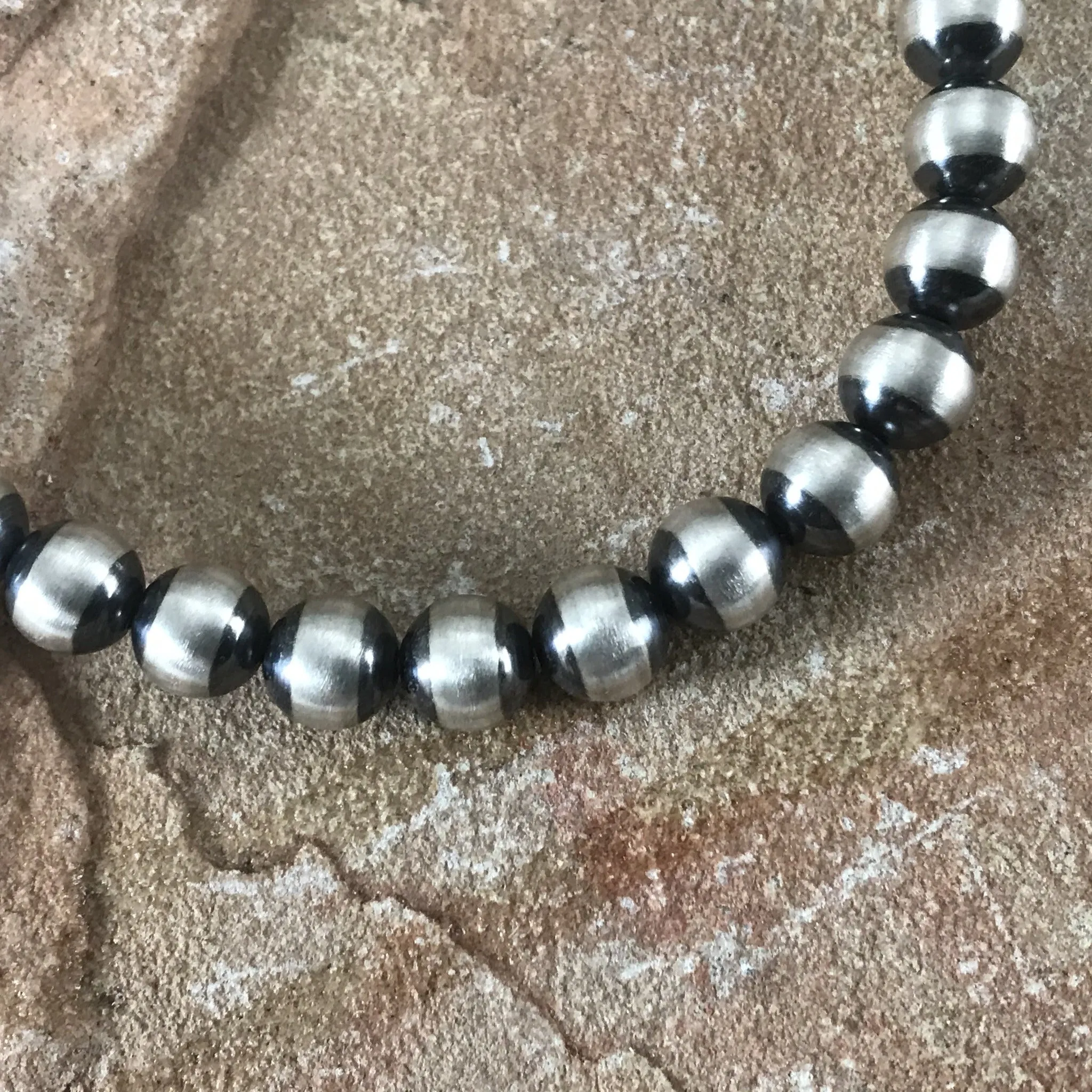 20" Single Strand Oxidized Sterling Silver Beaded Necklace 8 mm