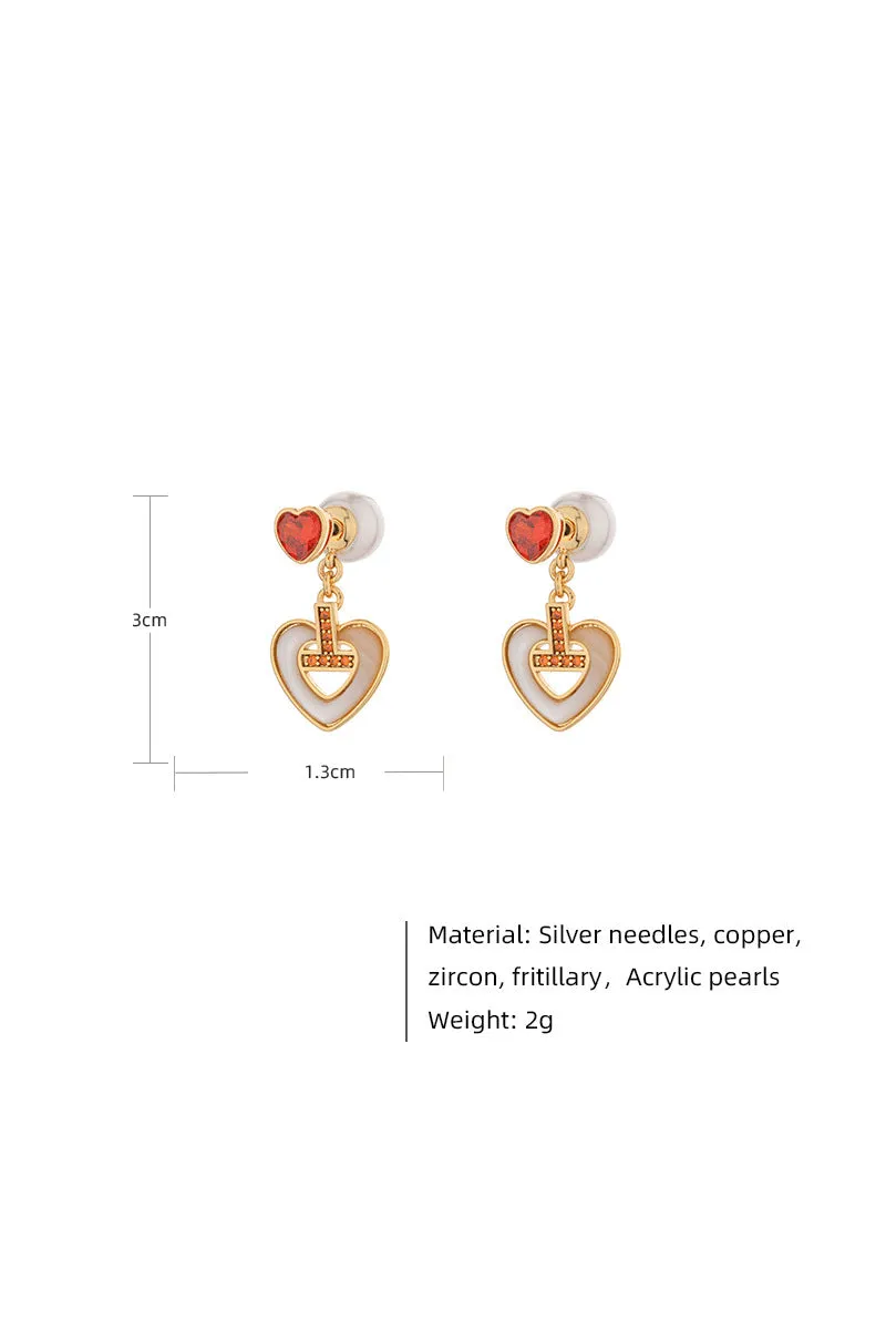 2PCS HEART SHAPED PEARL DECORATIVE EARRINGS NECKLACE SET, 2PCS PER 1 PACK