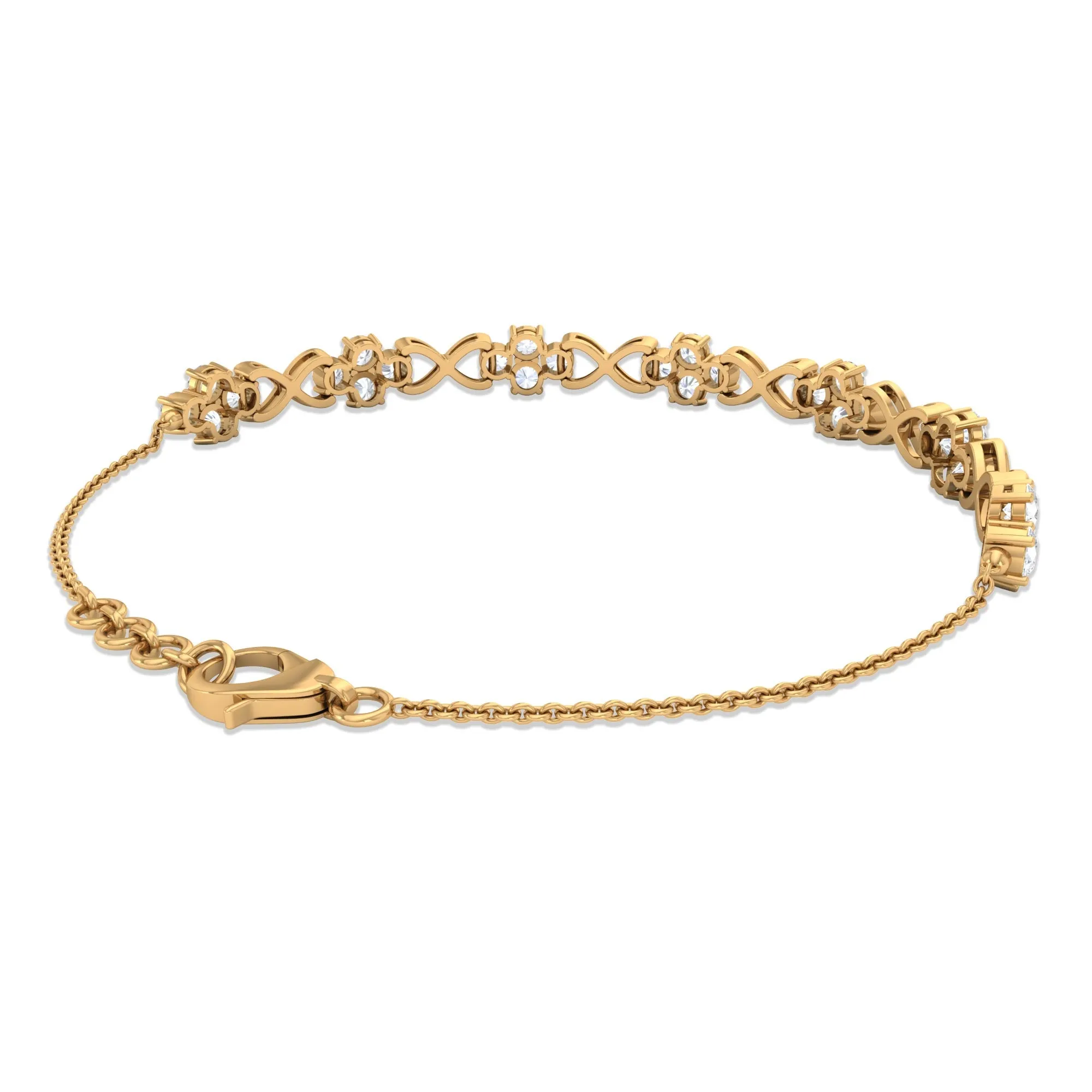 3 CT Round Zircon Cluster and Gold Infinity Link Chain Bracelet