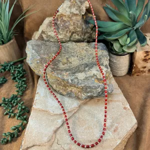 31 1/2" Sterling Silver & Red Coral Strand Necklace by Leonard Nez