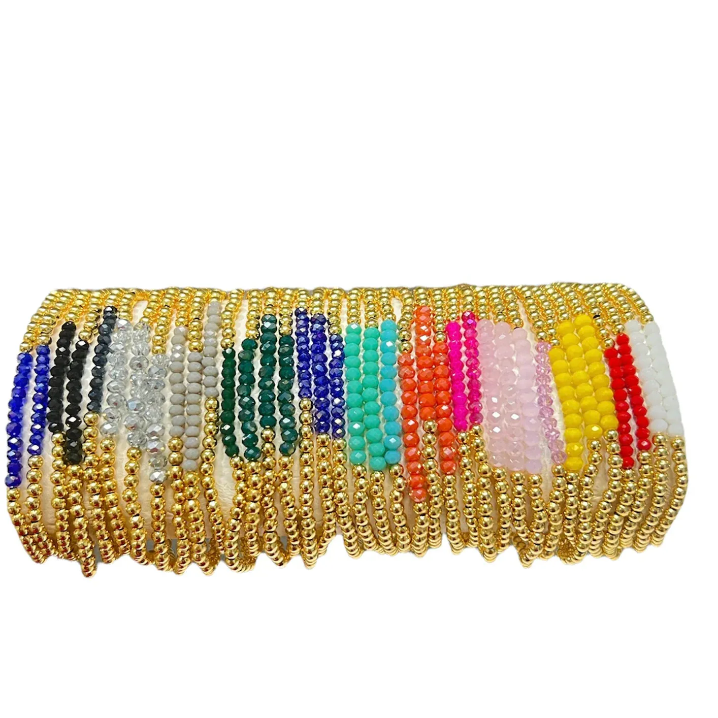 3mm Gold Beaded Bracelet with Czech Crystals Section