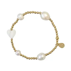 3mm Gold with Heart and Fresh Water Pearls Bracelet