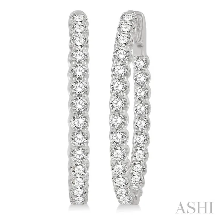 4 ctw Round Cut Diamond In-Out Oval Shape Hoop Earrings in 14K White Gold