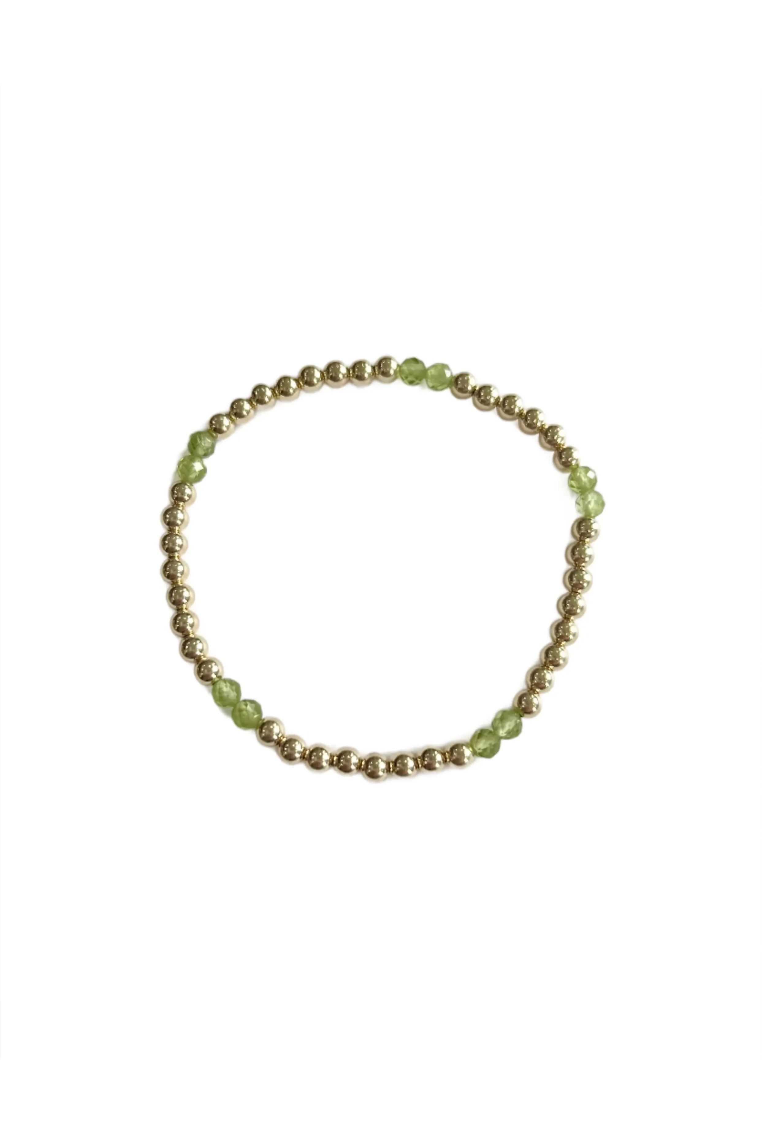 4mm Peridot/Gold Beaded Bracelet