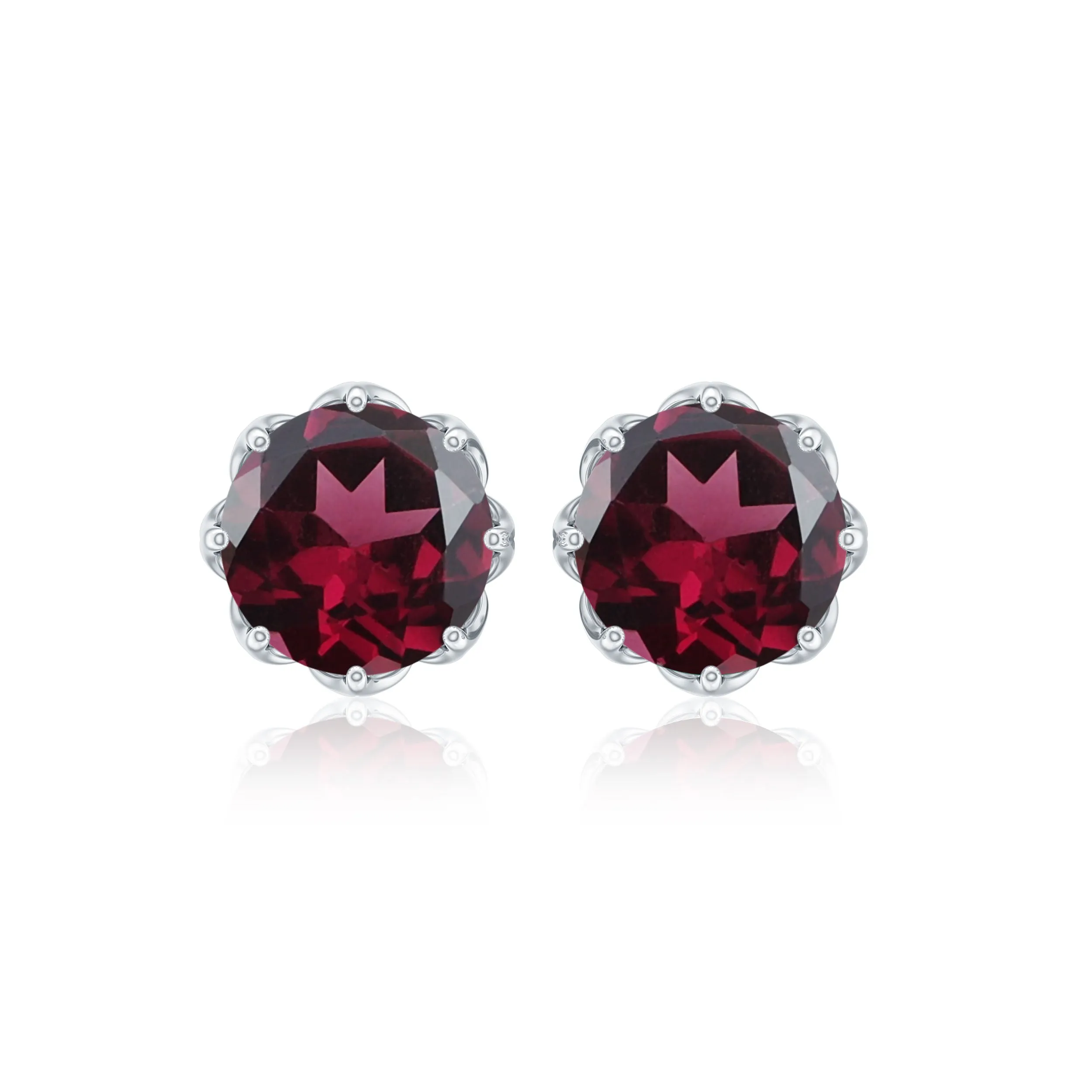 6 MM Decorative Rhodolite Solitaire Stud Earrings