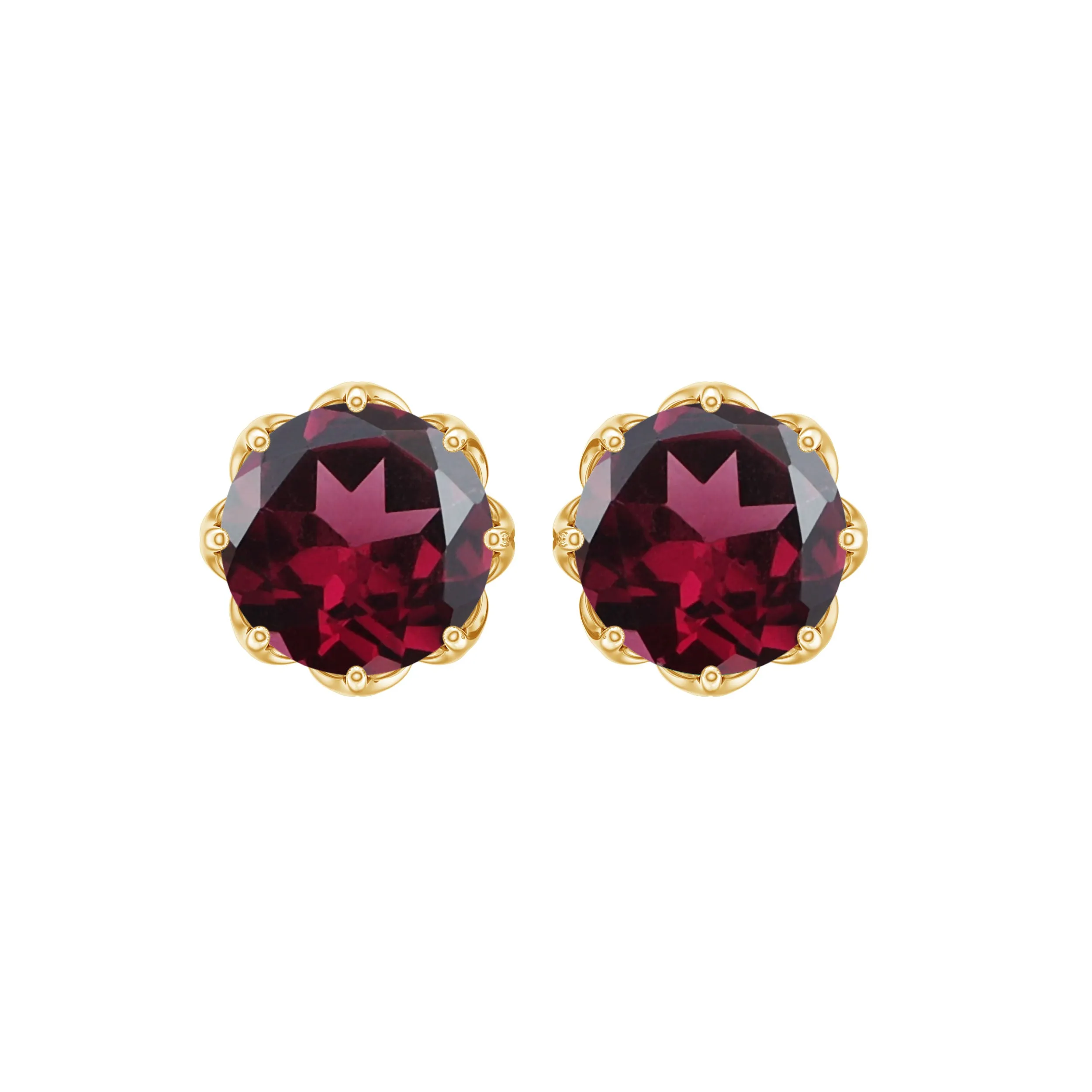 6 MM Decorative Rhodolite Solitaire Stud Earrings