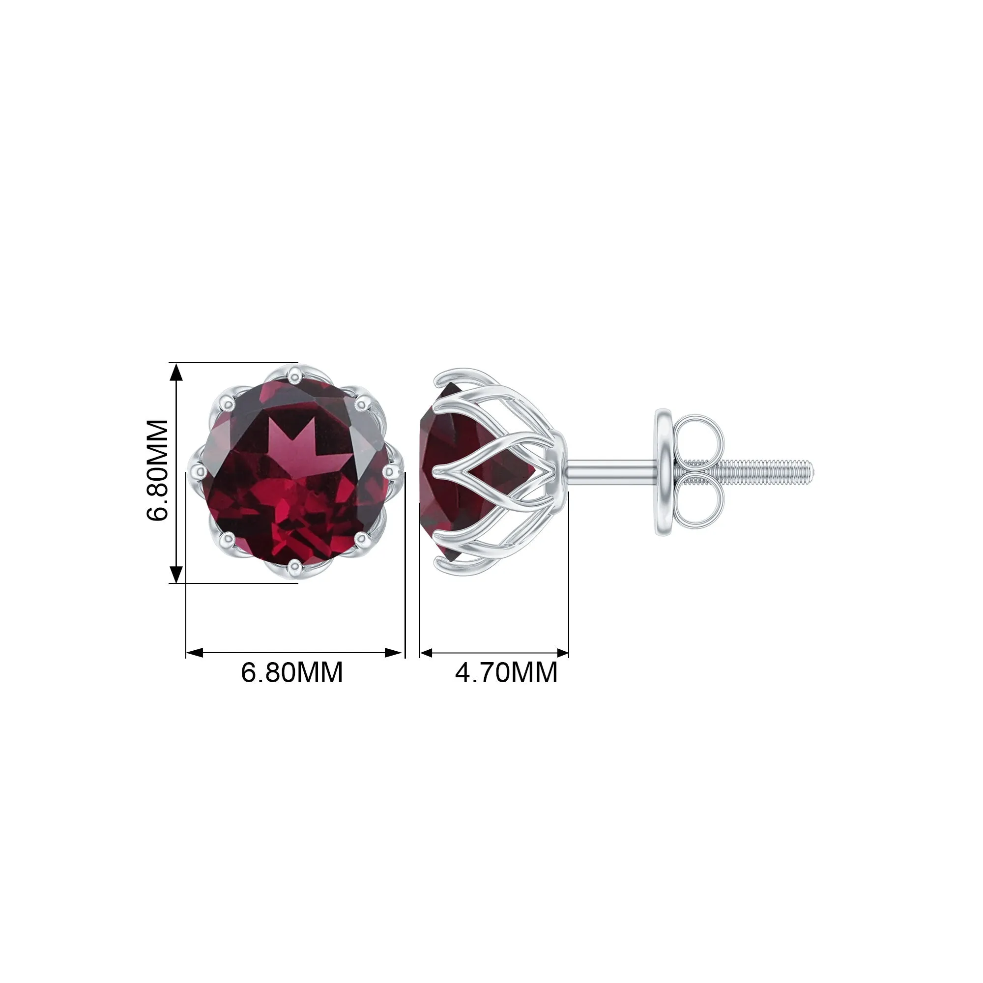 6 MM Decorative Rhodolite Solitaire Stud Earrings