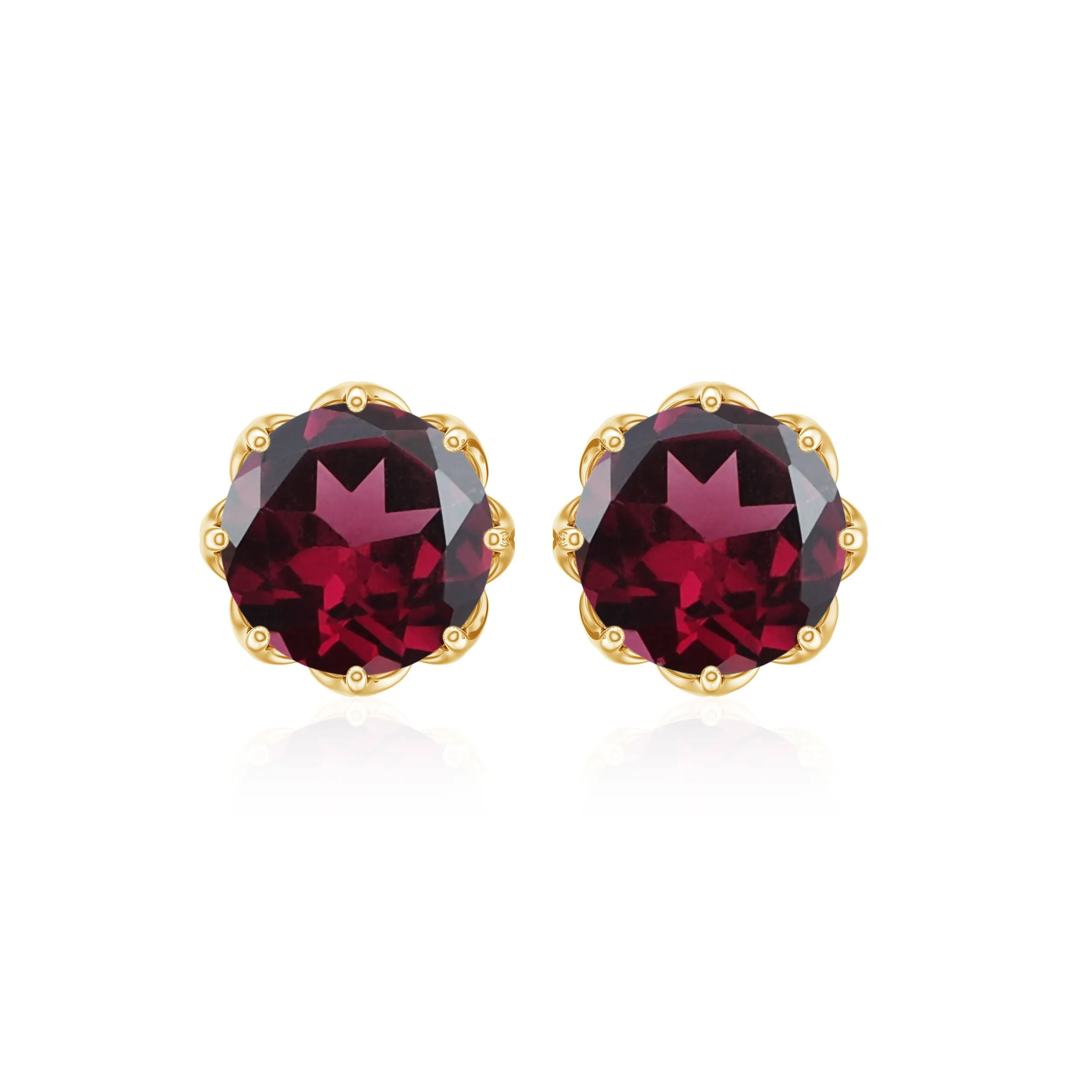 6 MM Decorative Rhodolite Solitaire Stud Earrings