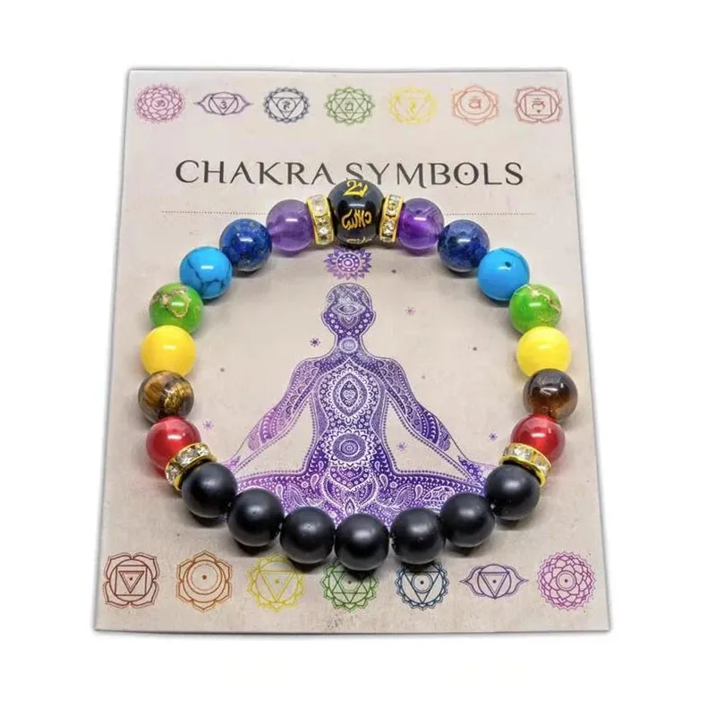 7 Chakra Bracelet with Meaning Cardfor Men Women Natural Crystal Healing Anxiety Jewellery Mandala Yoga Meditation Bracelet Gift