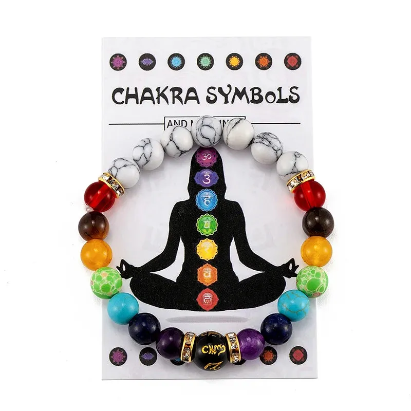 7 Chakra Bracelet with Meaning Cardfor Men Women Natural Crystal Healing Anxiety Jewellery Mandala Yoga Meditation Bracelet Gift