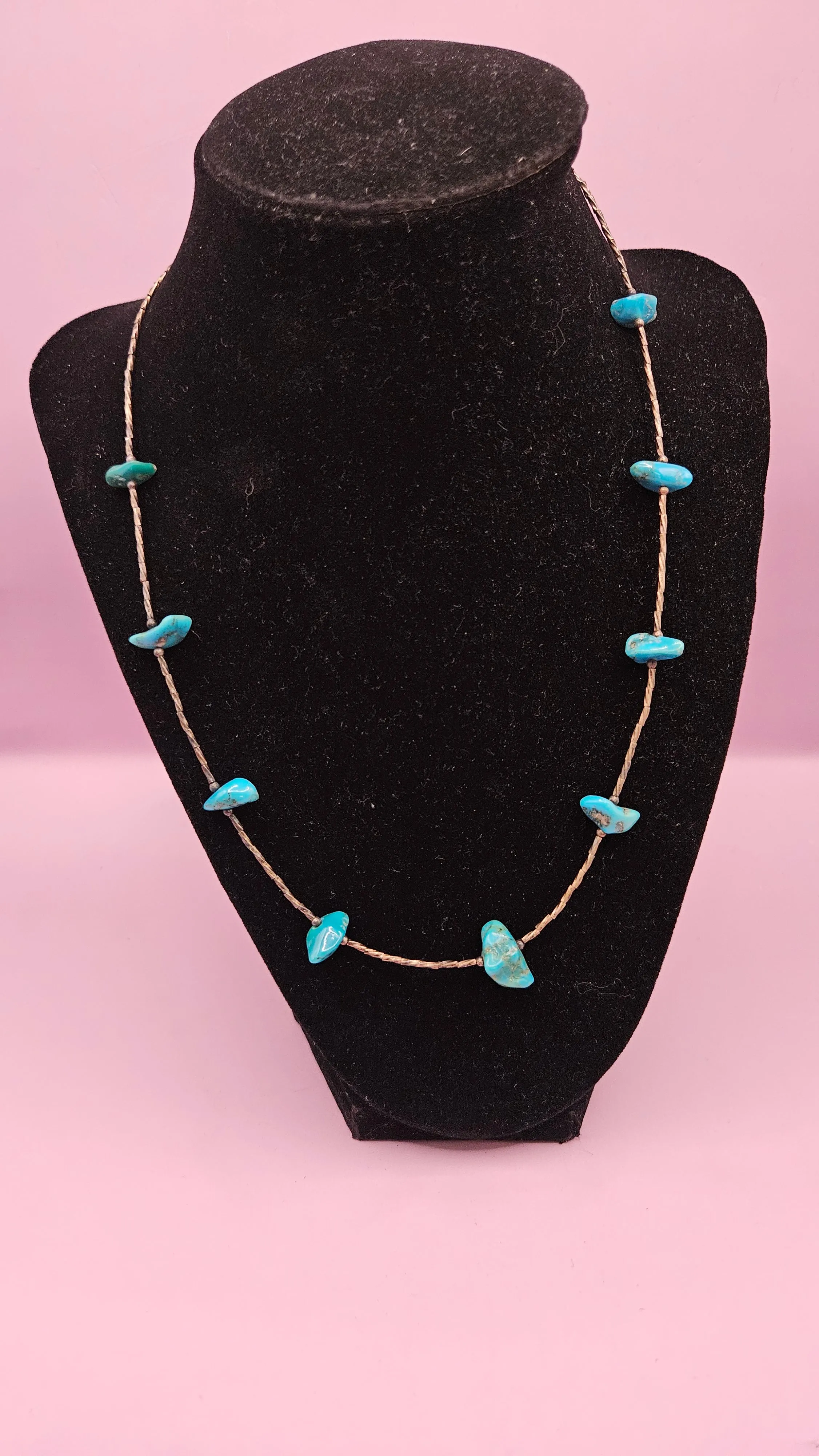 9.5" Minimalist Vintage Turquoise Bead Necklace - Handmade Delicate Jewelry