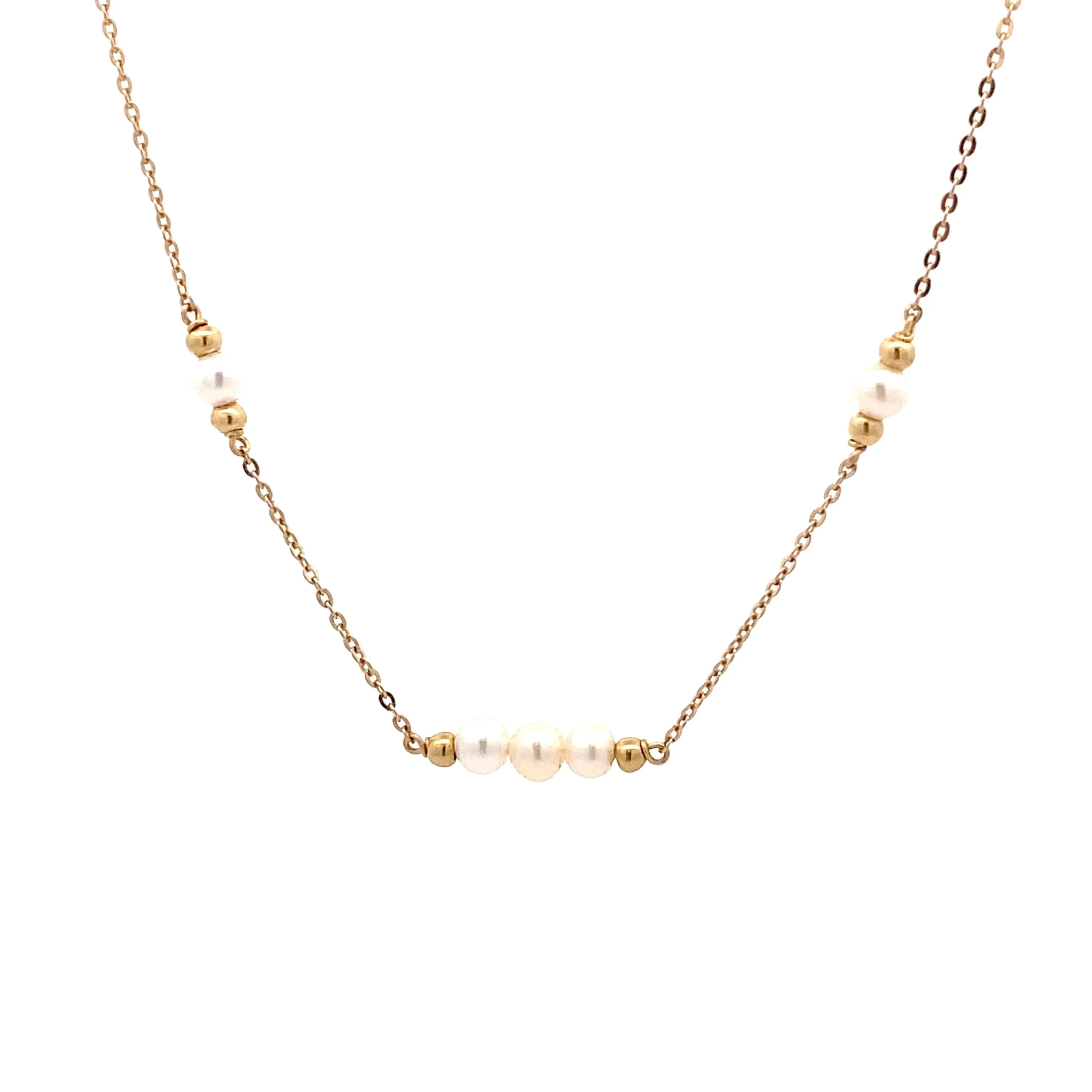 9ct Yellow Gold Freshwater Pearl Station Necklace