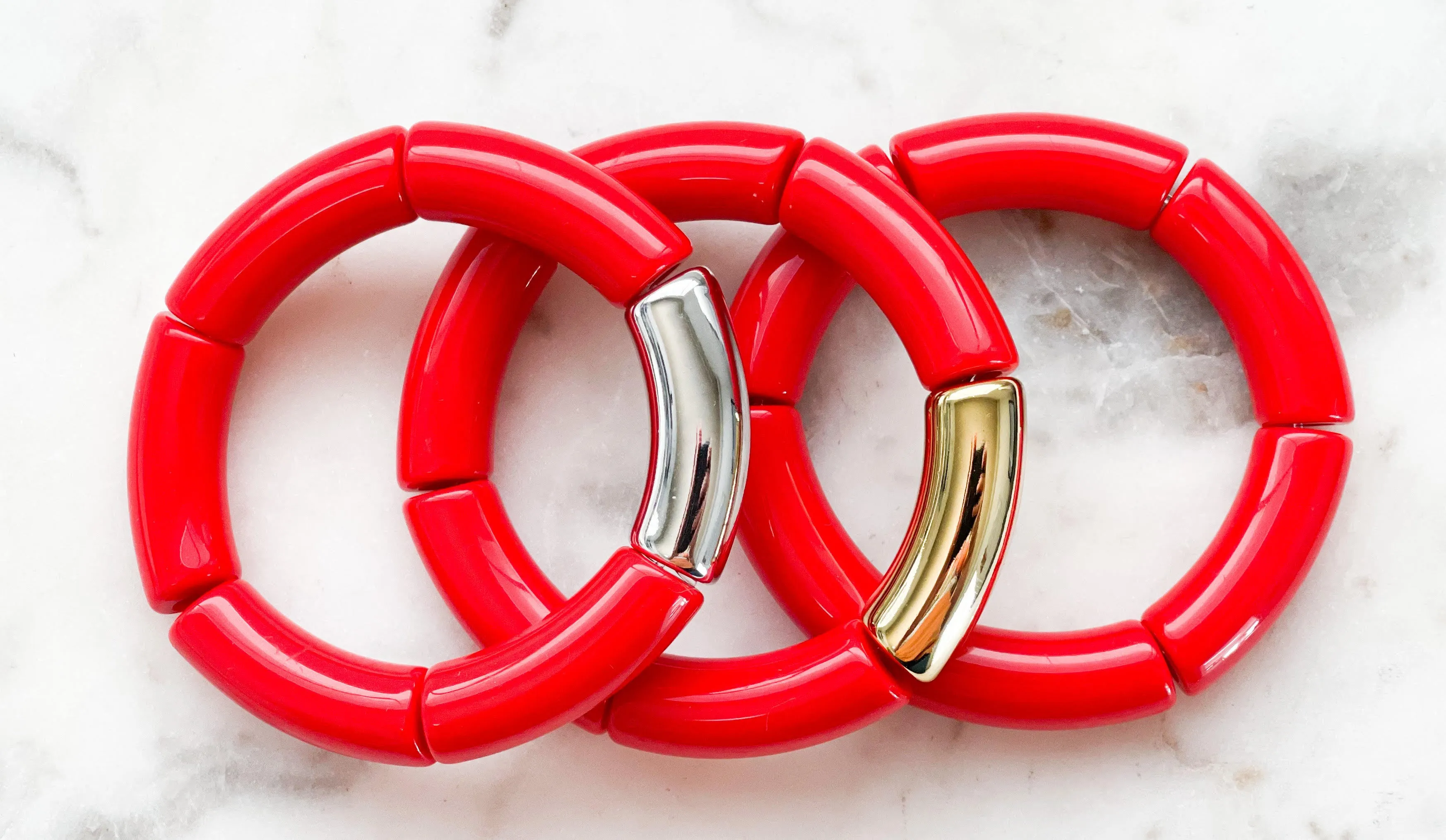 Acrylic Bamboo Bangle Bracelet "Red "