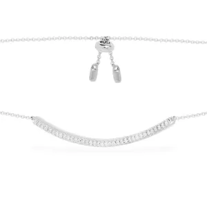 Adjustable Necklace with Paved Arched Pendant - White Silver