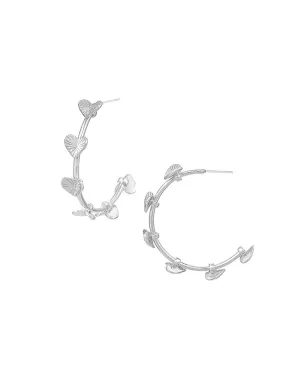 Adorned Open Heart Hoop Earrings in Silver