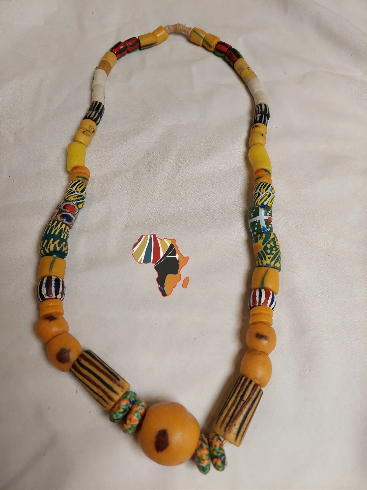 African Trade Beads Statement Necklace