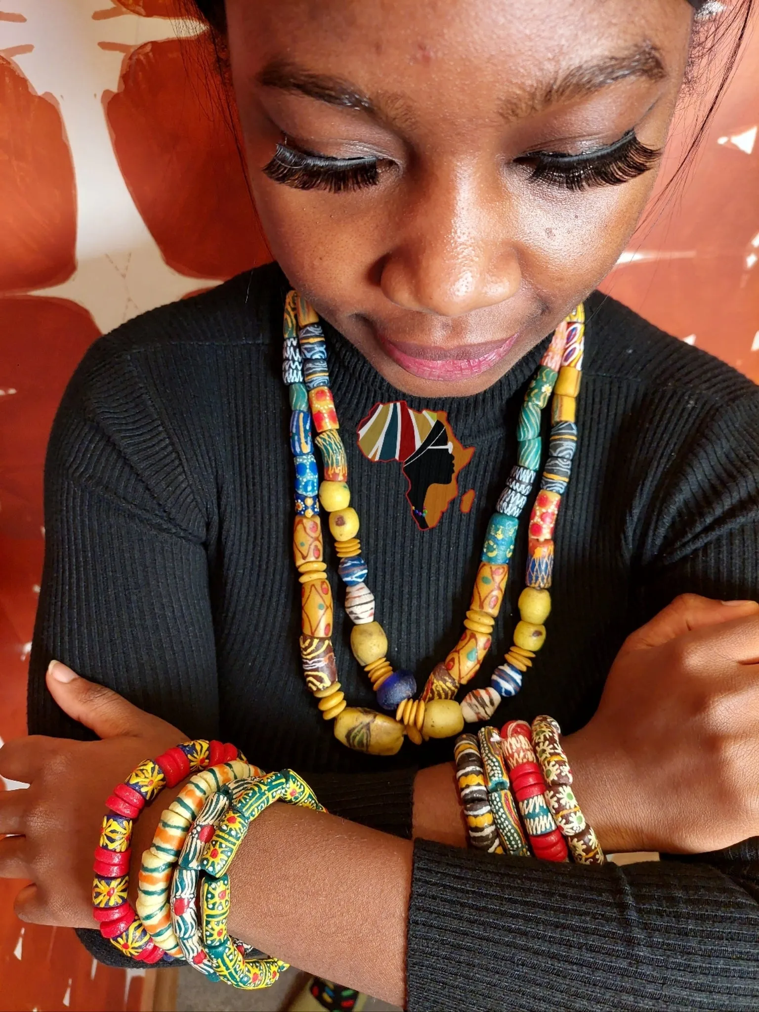 African Trade Beads Statement Necklace