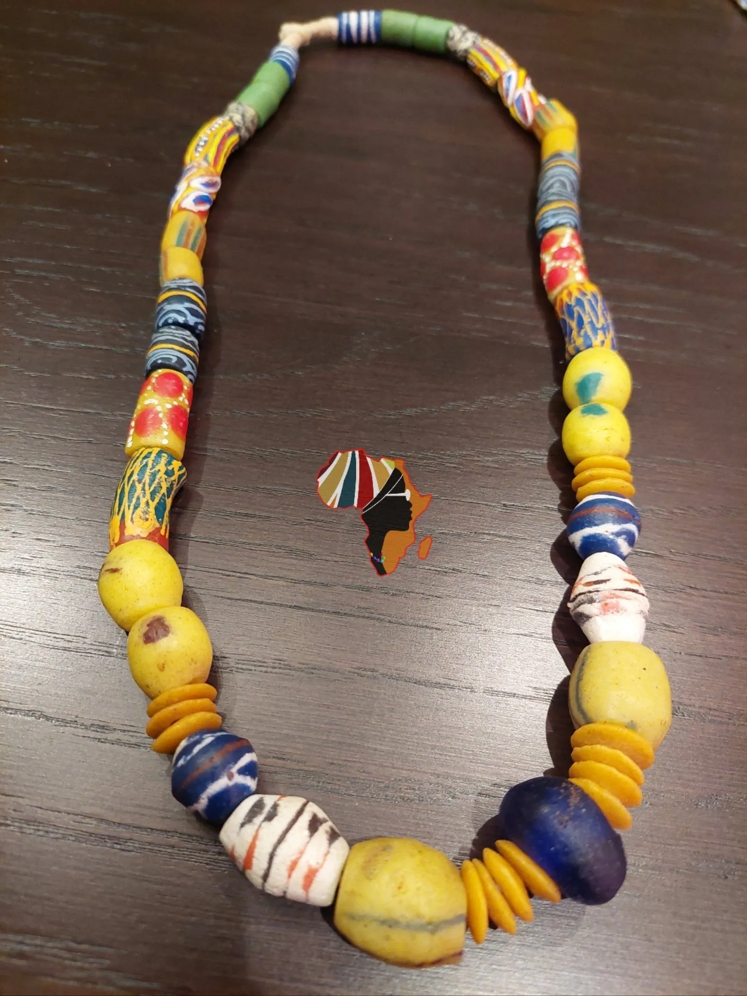 African Trade Beads Statement Necklace