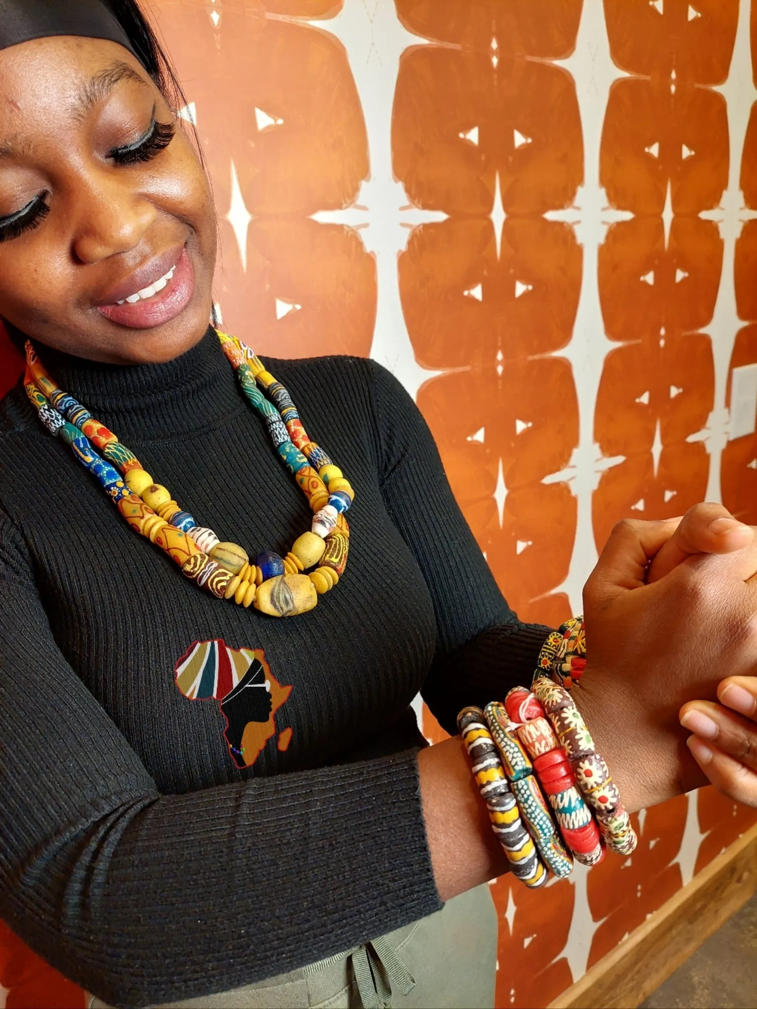 African Trade Beads Statement Necklace