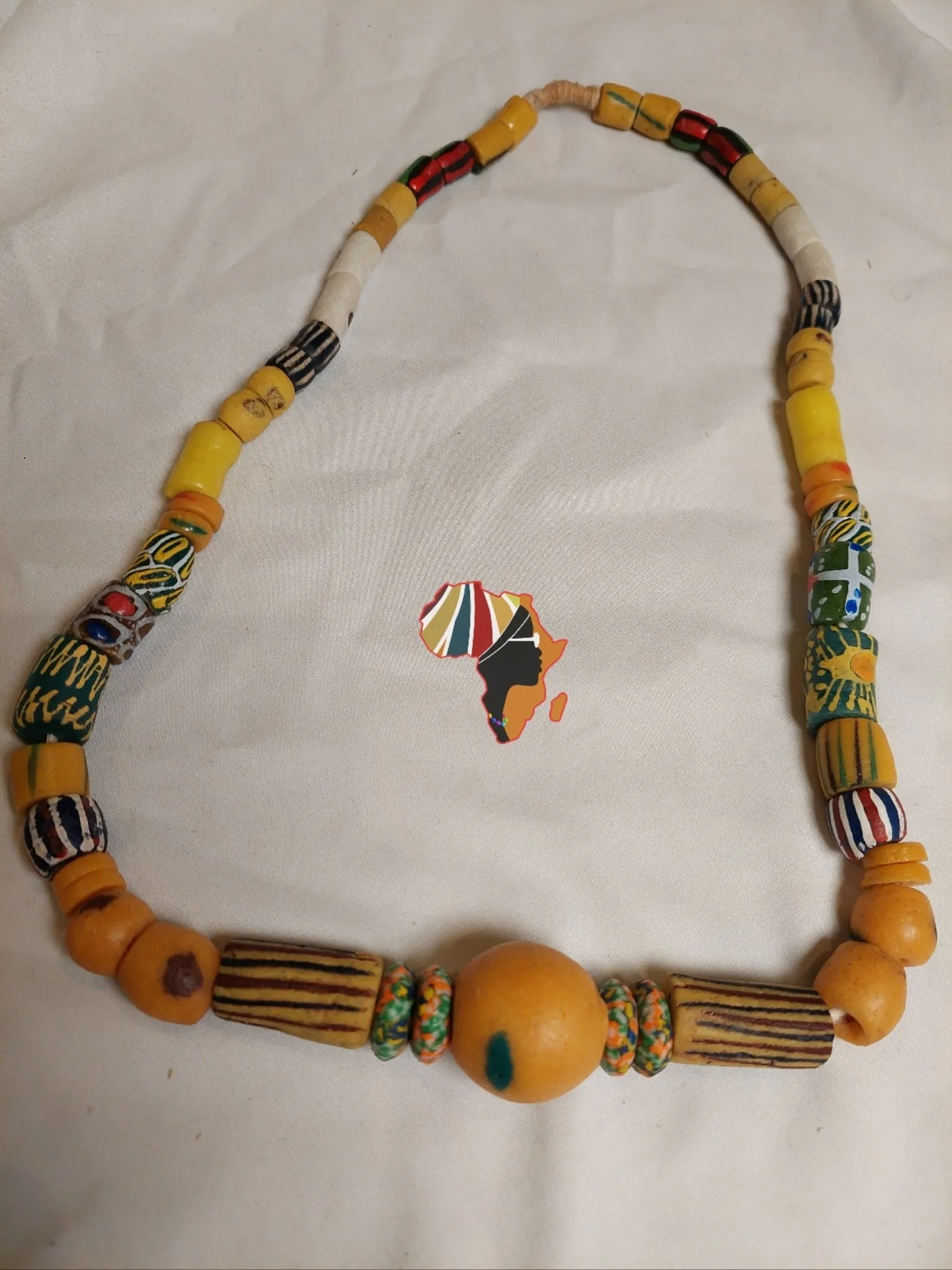 African Trade Beads Statement Necklace