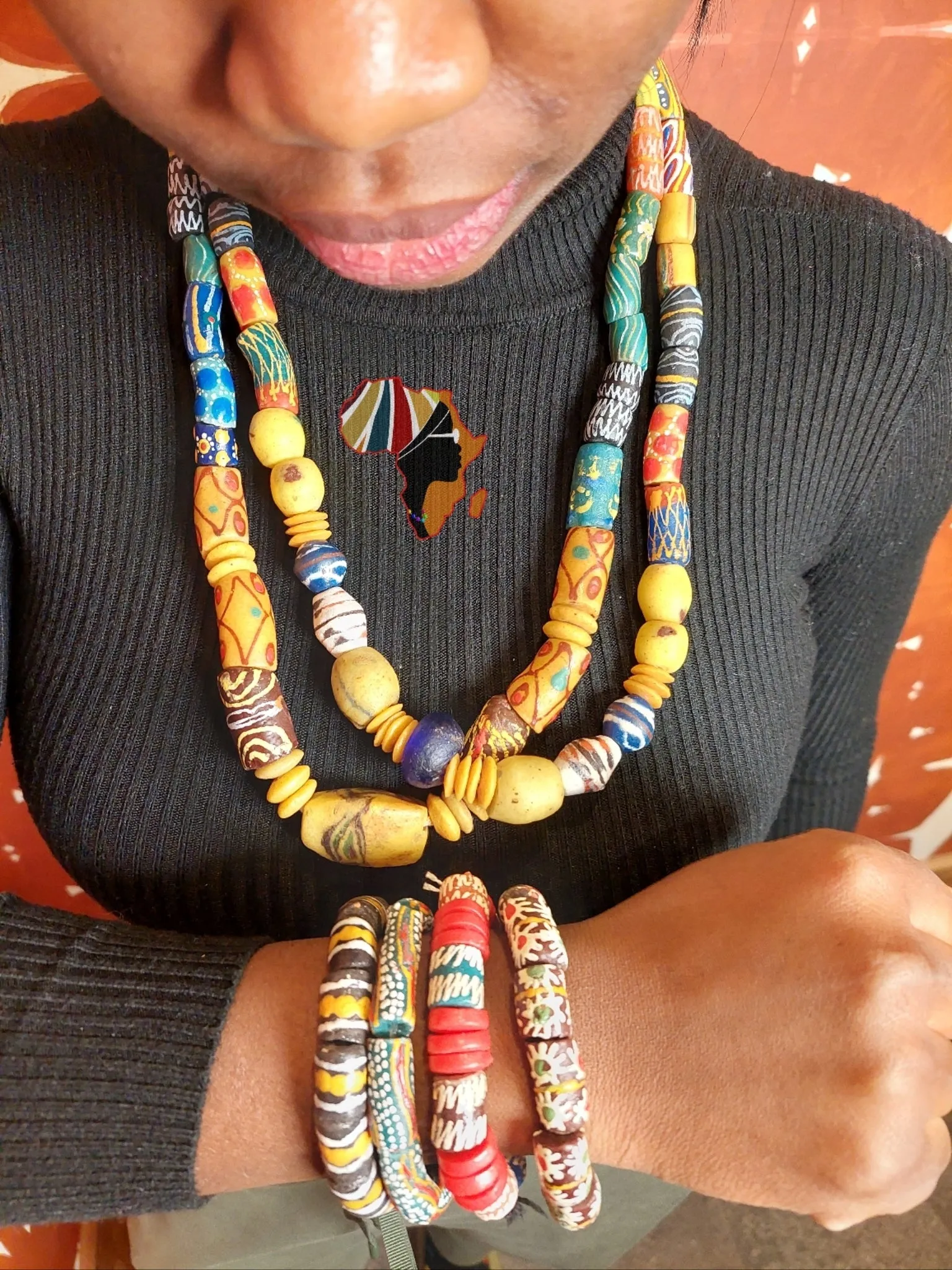 African Trade Beads Statement Necklace