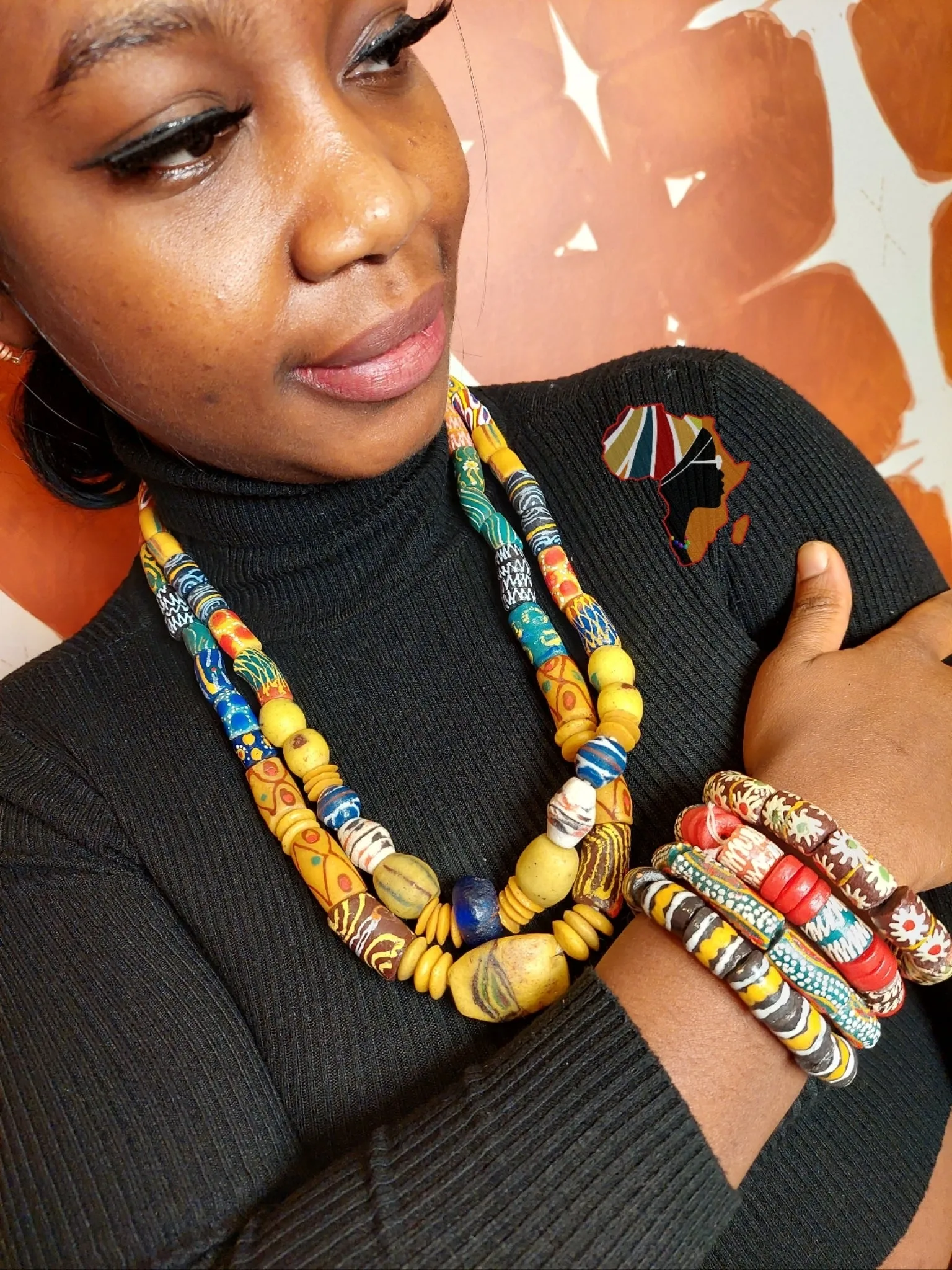 African Trade Beads Statement Necklace