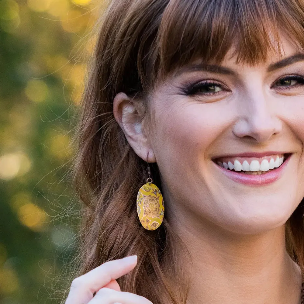 Anju Silver Patina Earrings in Yellow Decorative Flower