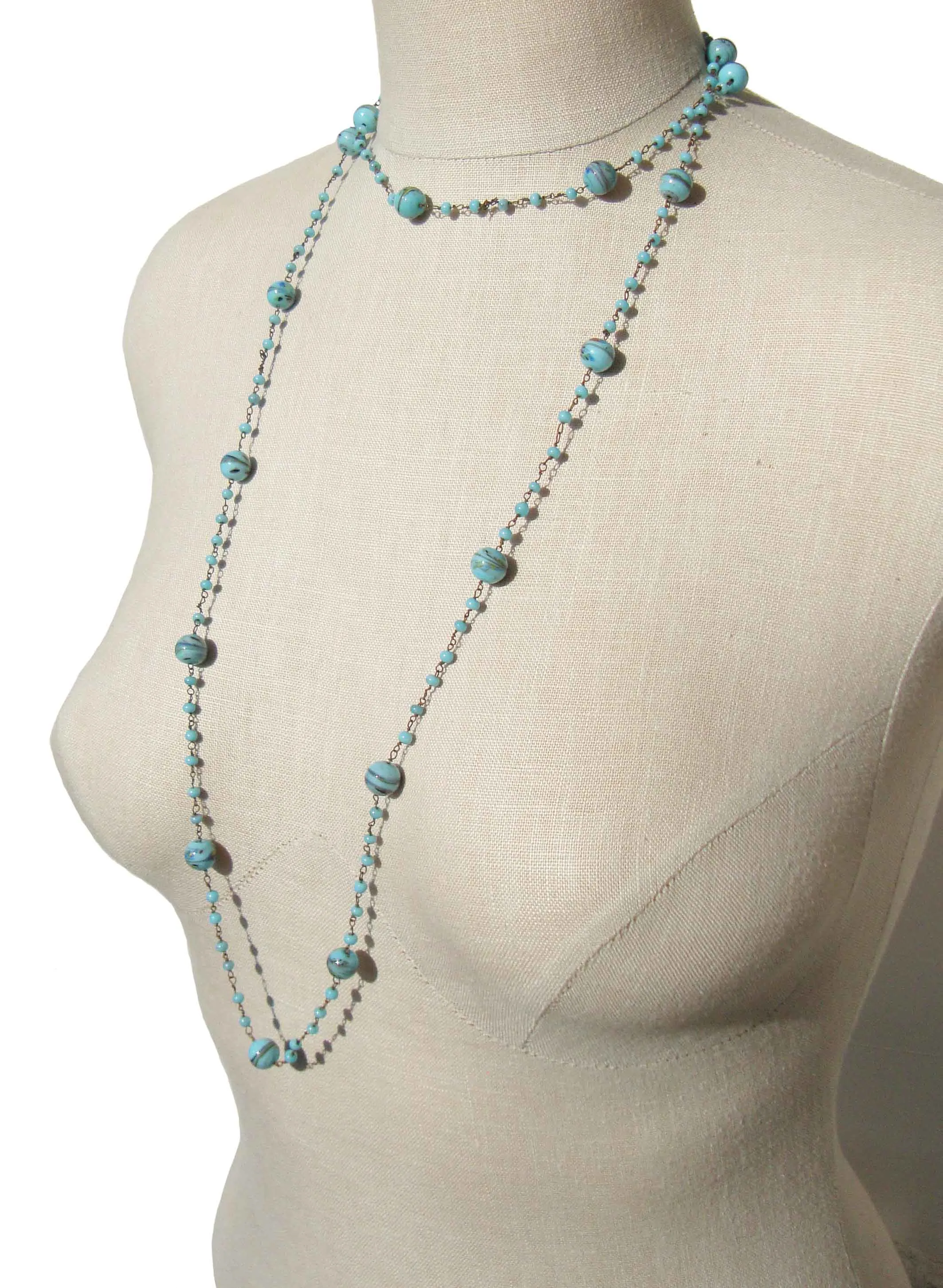 Antique Beaded Flapper Necklace Bohemian Turquoise Beads