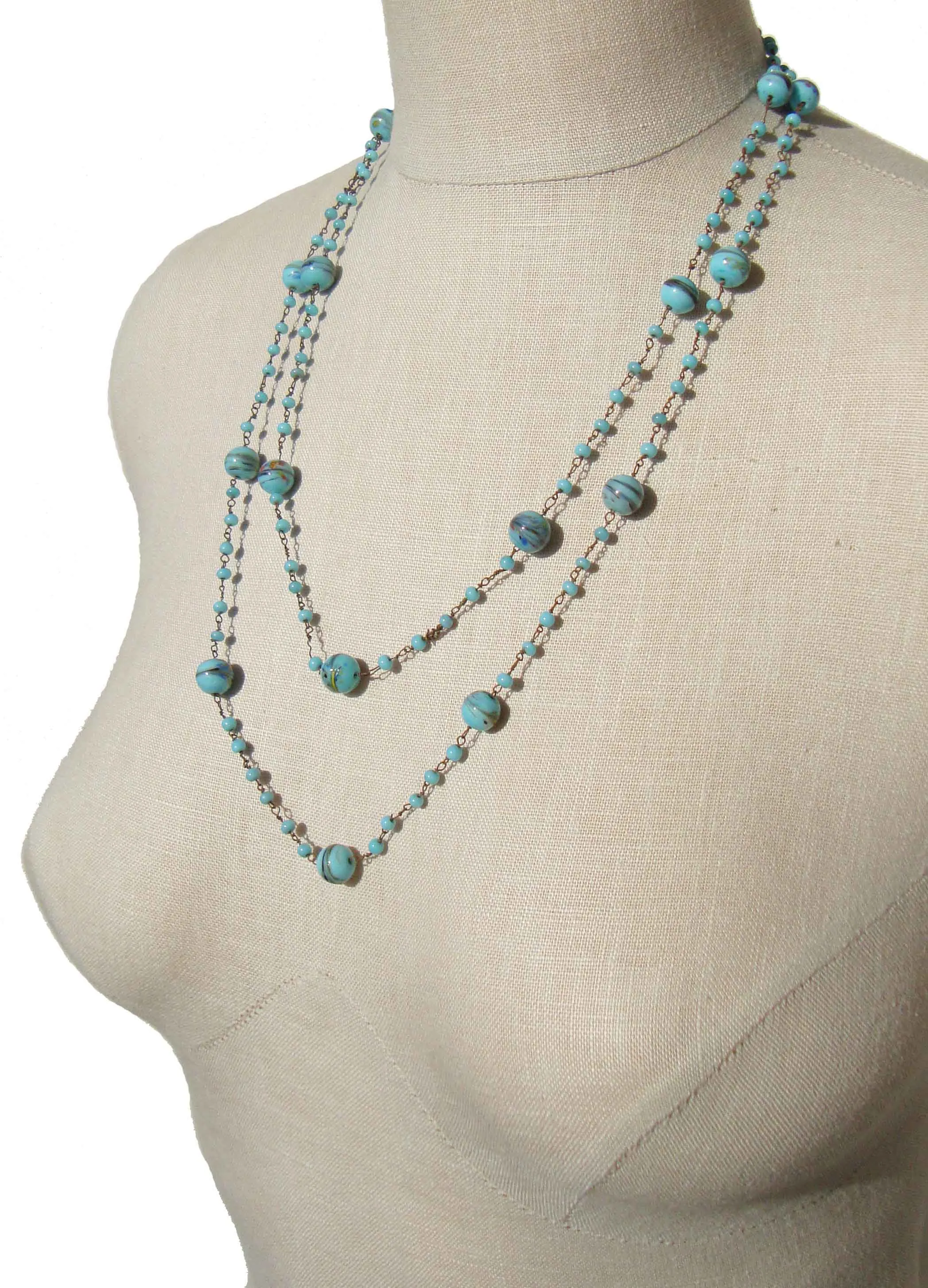 Antique Beaded Flapper Necklace Bohemian Turquoise Beads