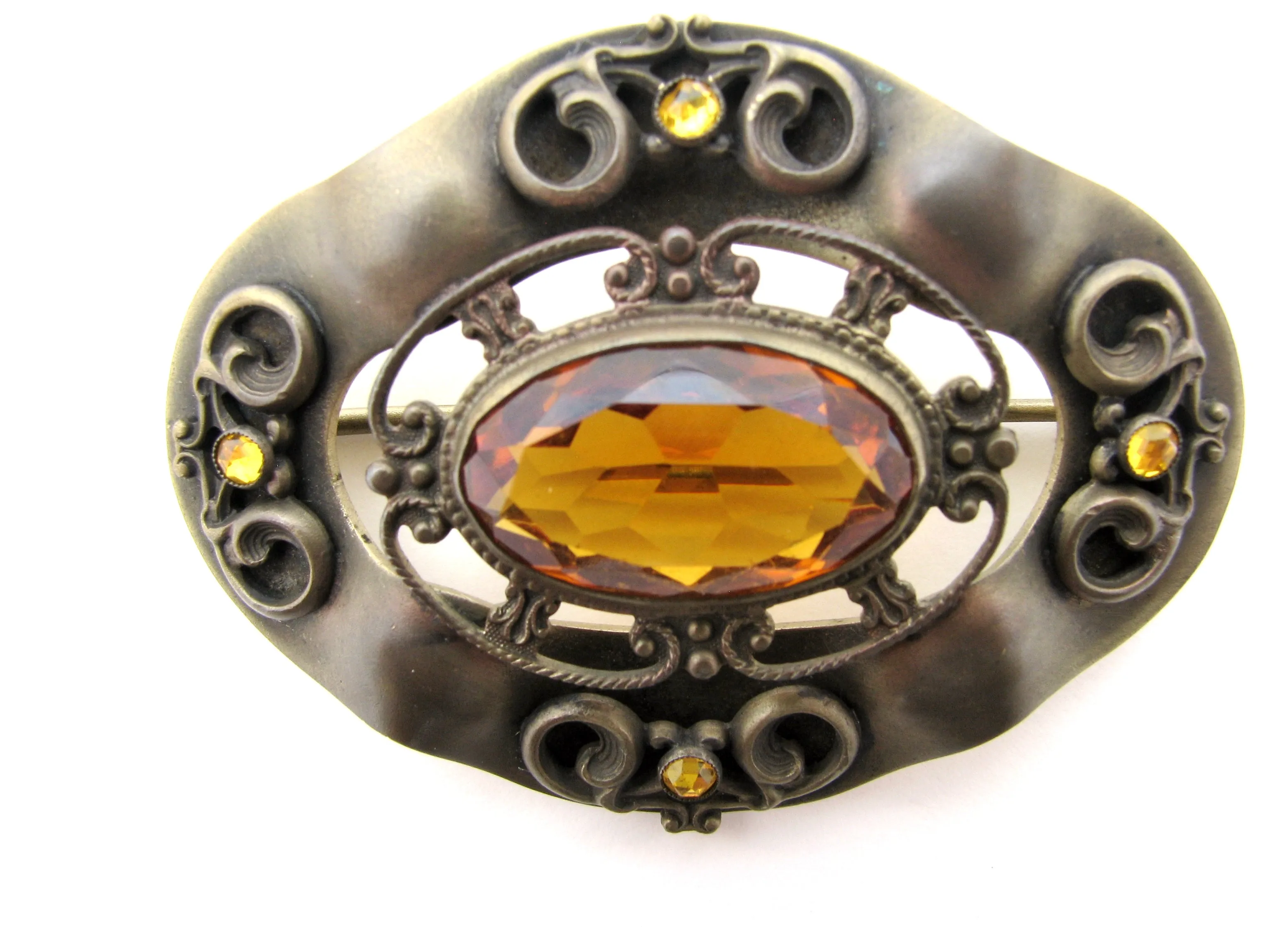 Antique Brass Citrine Brooch Pin