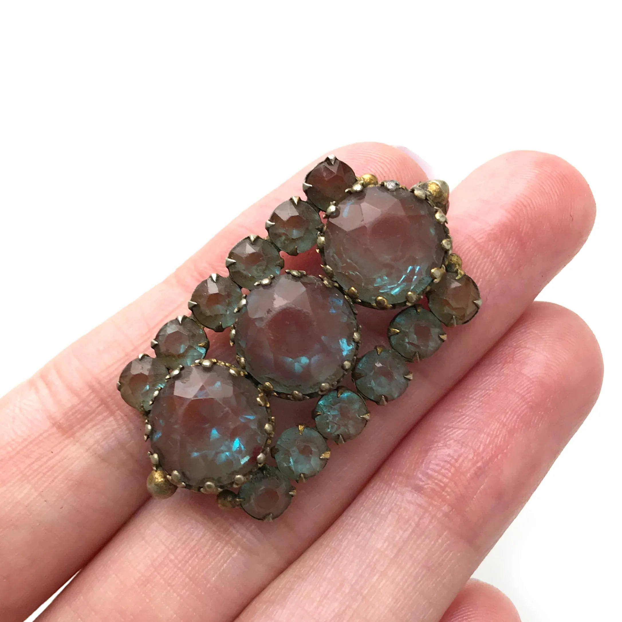 Antique Edwardian Saphiret Glass Brooch