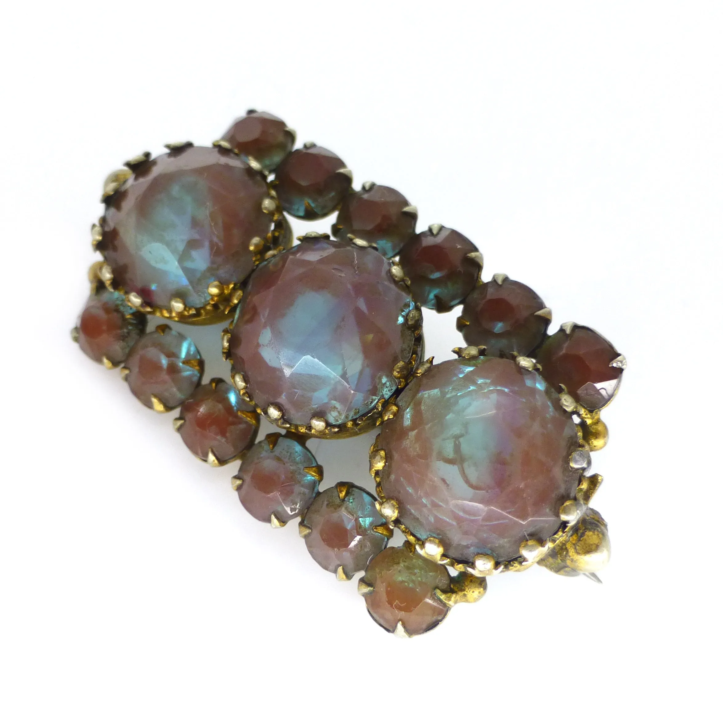 Antique Edwardian Saphiret Glass Brooch