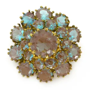 Antique Edwardian Saphiret Glass Layered Starburst Gold Tone Brooch