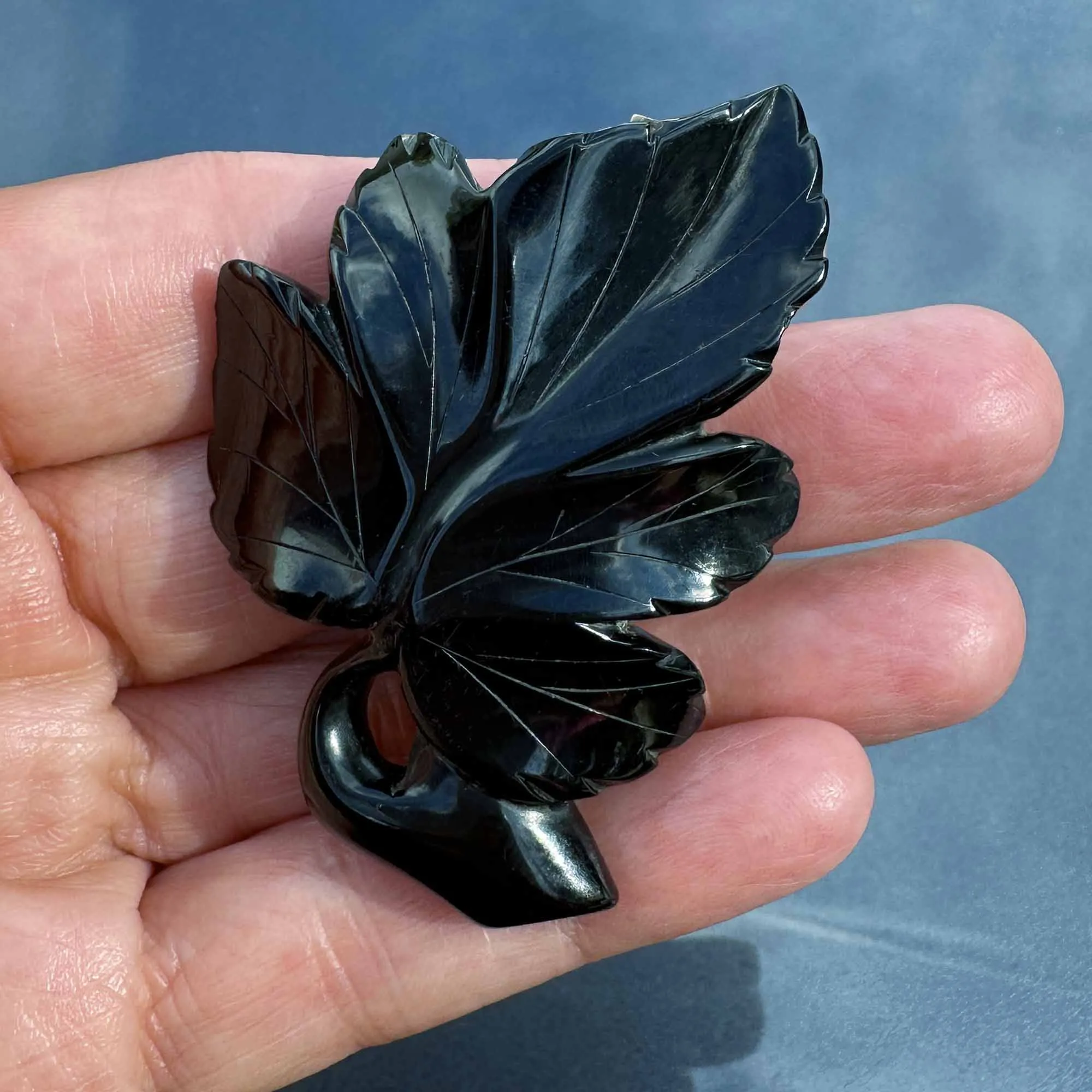 Antique Large Carved Whitby Jet Ivy Leaf Brooch