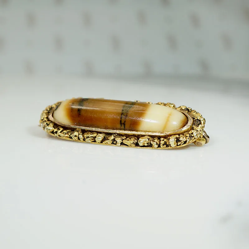 Antique Petrified Mastodon Tusk & Gold Nugget Brooch