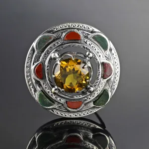 Antique Scottish Agate Cairngorm Citrine Brooch