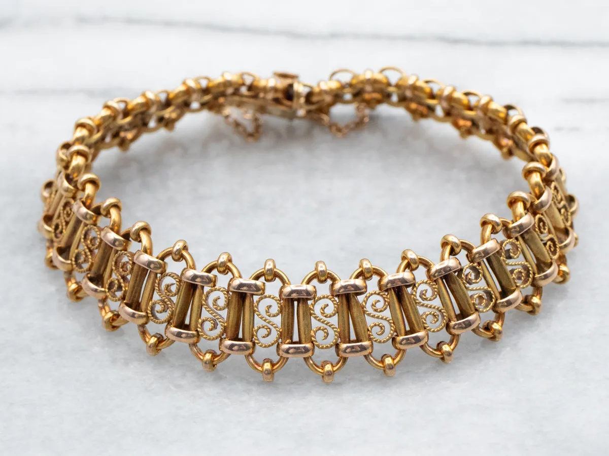 Antique Scrolling Gold Link Bracelet