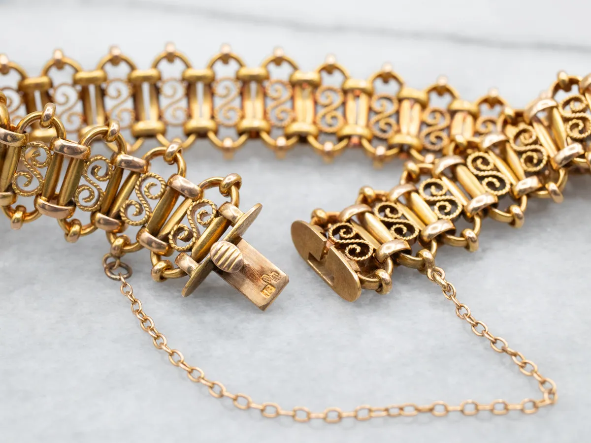 Antique Scrolling Gold Link Bracelet