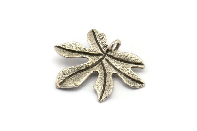 Antique Silver Leaf Pendant, 3 Antique Silver Plated Brass Leaf Pendants, Charms, Earrings, Findings (26x22x1.8mm) BS 2209 H0405