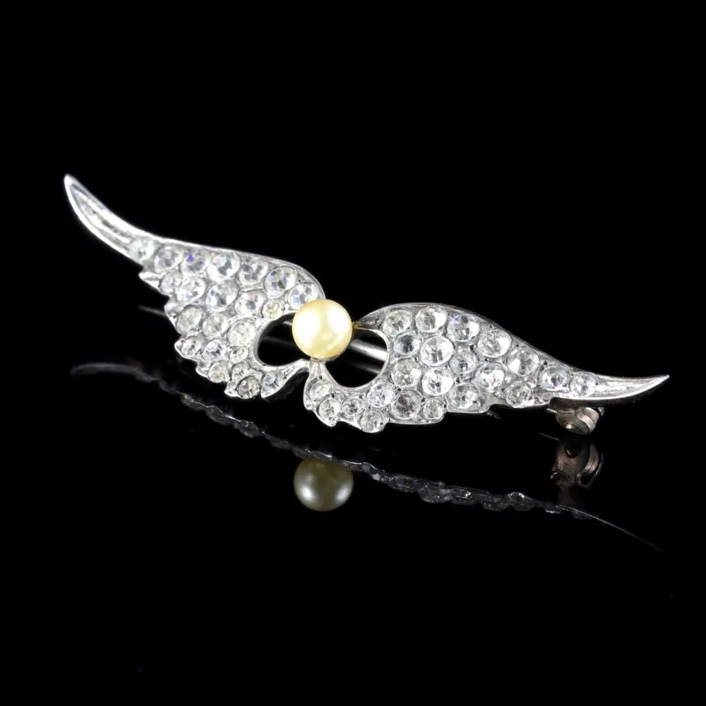 Antique Victorian Angel Wing Pearl Paste Brooch Circa 1890