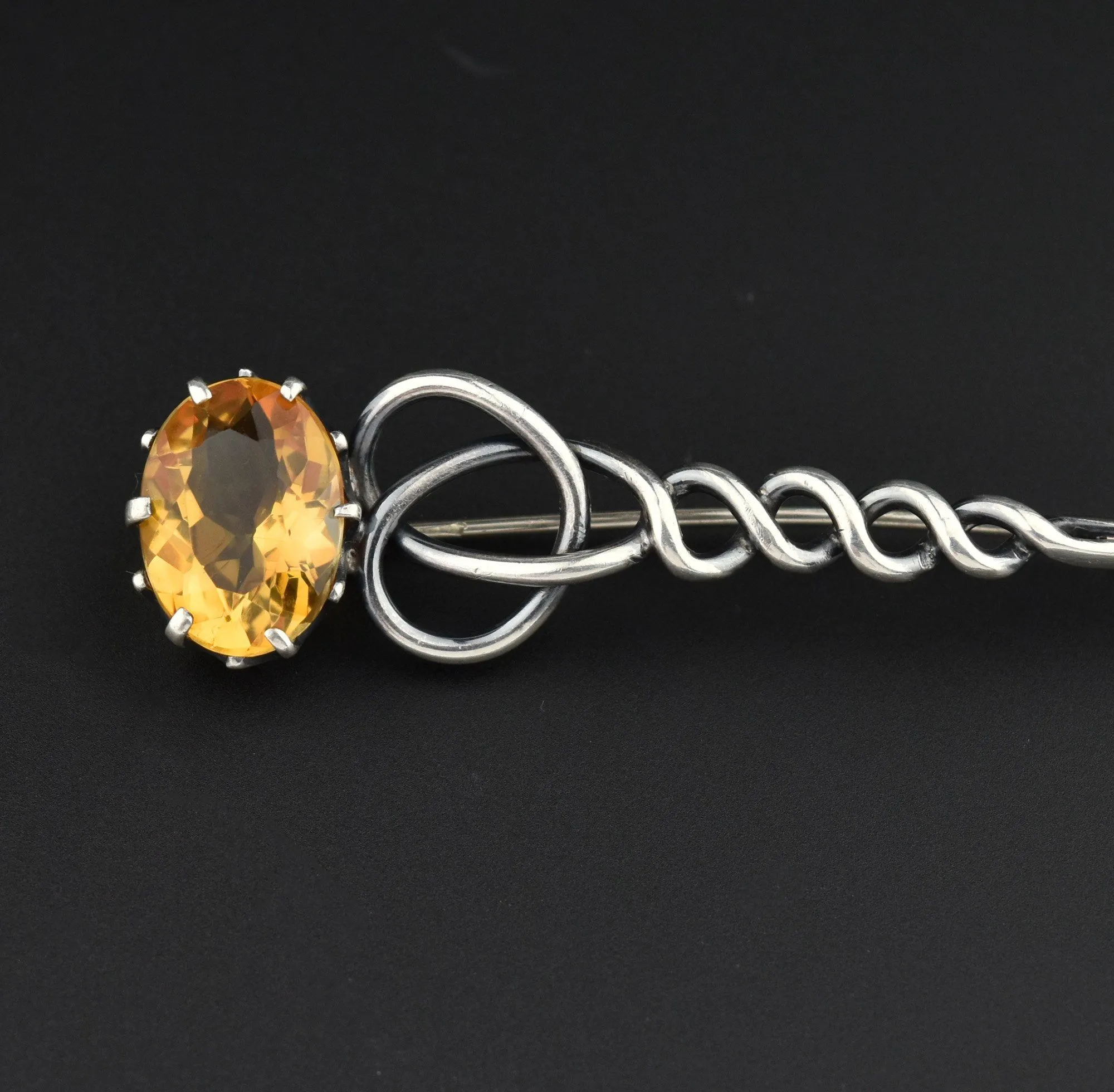 Antique Victorian Celtic Comet Style Citrine Brooch, 3.5 in.