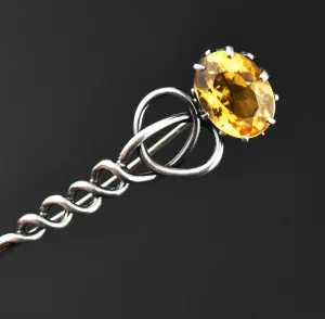 Antique Victorian Celtic Comet Style Citrine Brooch, 3.5 in.