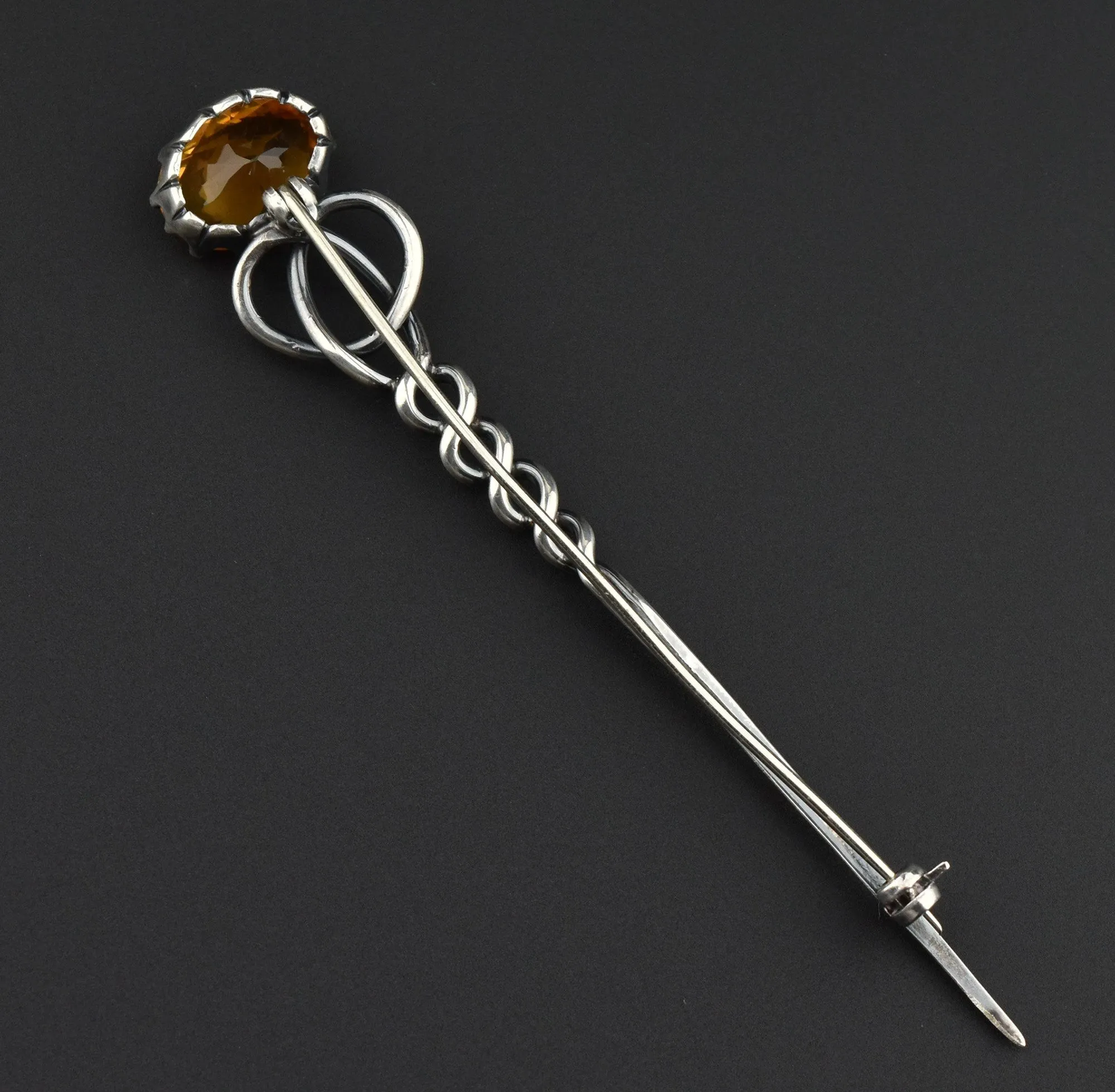 Antique Victorian Celtic Comet Style Citrine Brooch, 3.5 in.