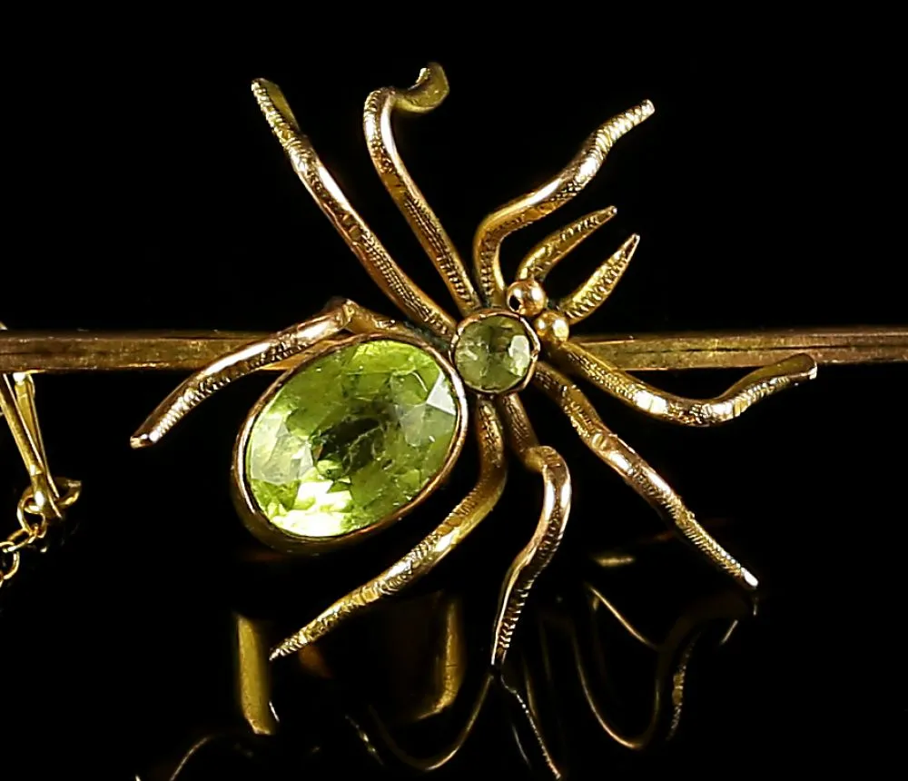 Antique Victorian Spider Brooch Set Wtih Peridot