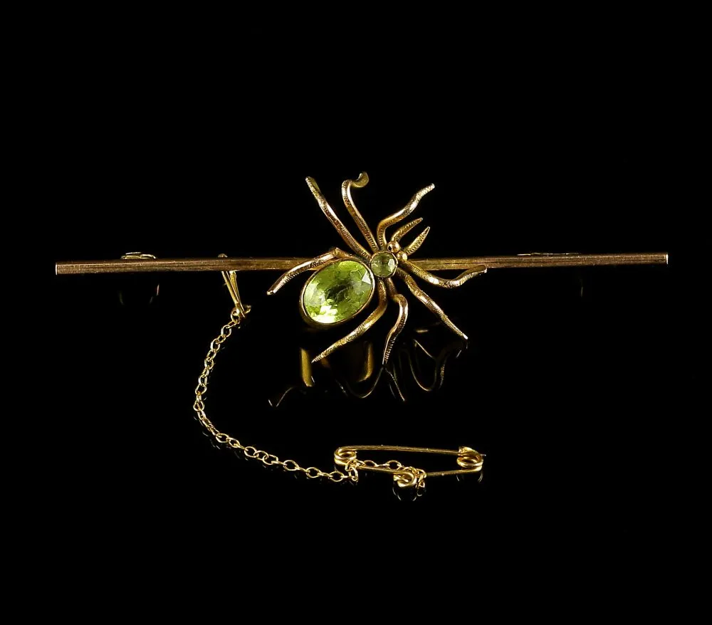 Antique Victorian Spider Brooch Set Wtih Peridot